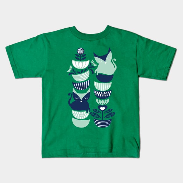 Swedish folk cats // navy blue and mint kittens Kids T-Shirt by SelmaCardoso